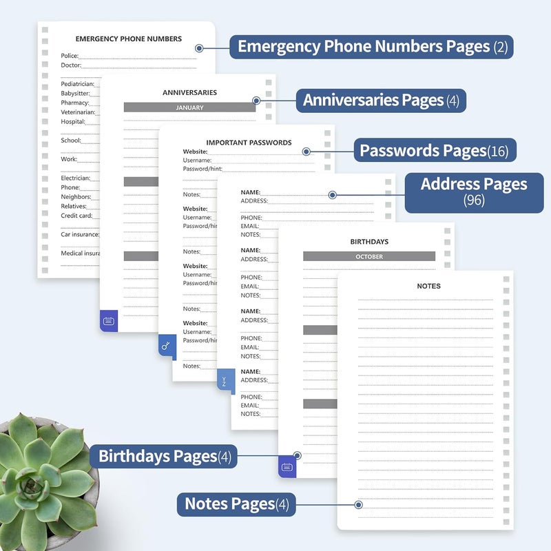 Blugool Address Book with Alphabetical Tabs-Address and Password Book for Seniors - Hardcover Spiral Bound Phone Book- Record Contacts, Website Login Passwords, Special Days -5.7" x 7.7", Navy Blue - Image 5